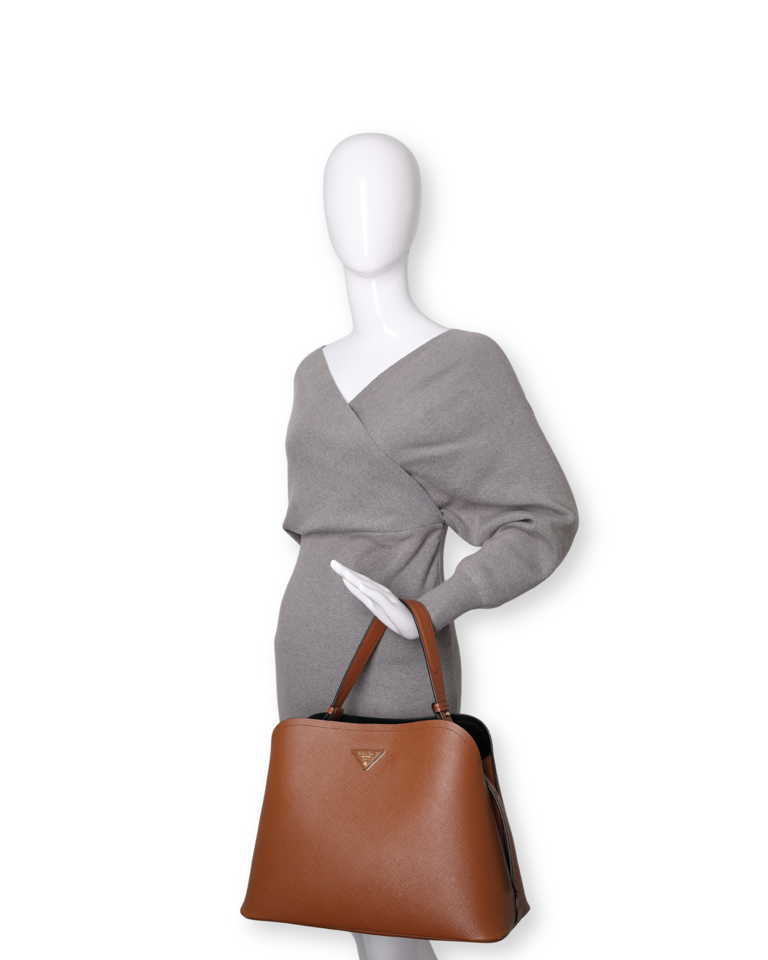 Prada - Saffiano Cuir Calfskin Matinee Tote Cognac Black (Pre-Owned)