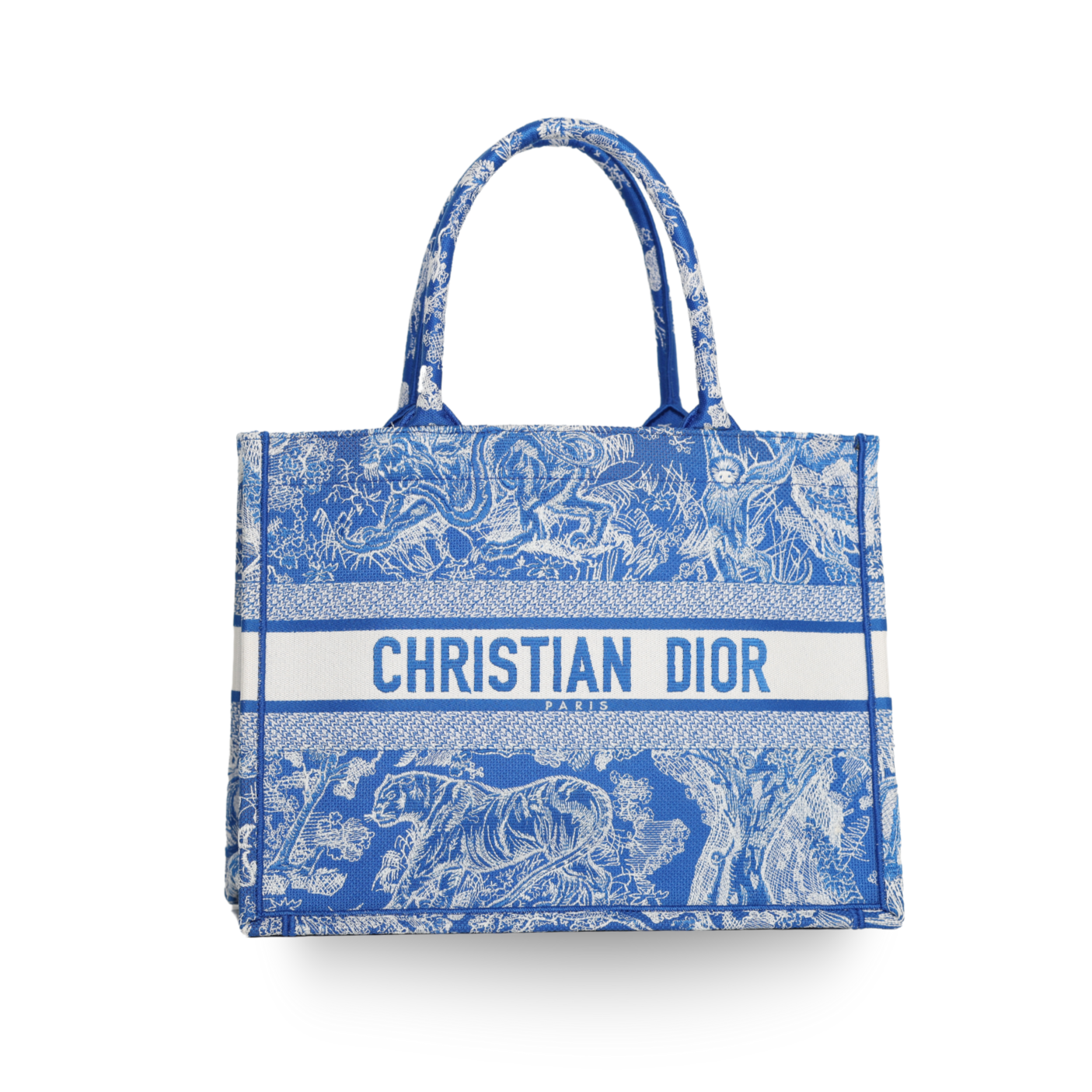 Dior - Medium Book Tote Embroidered Canvas Blue/White (Pre-Owned)