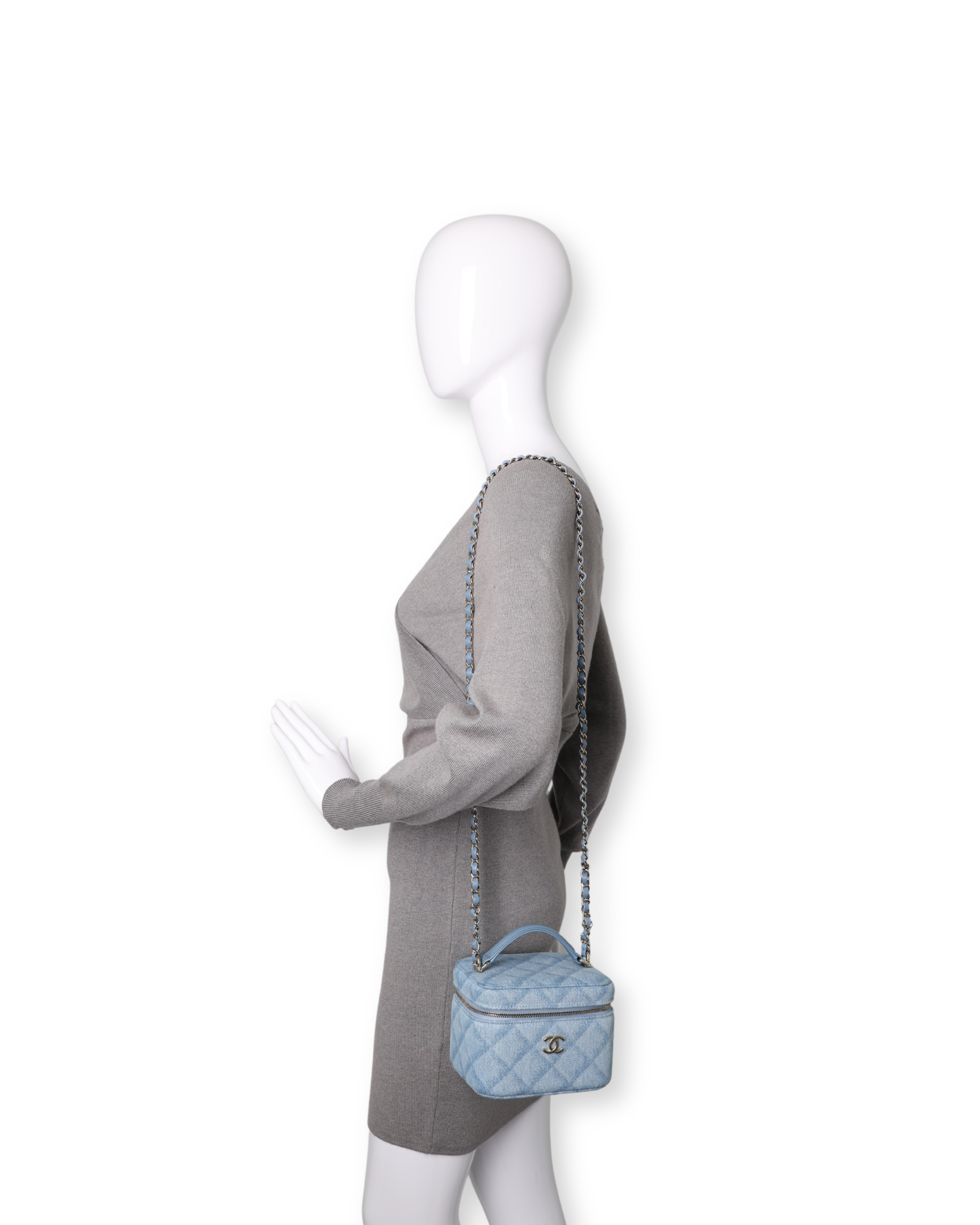 Chanel - Pearl Crush Vanity Case with Chain Quilted Denim Mini (Pre-Owned)
