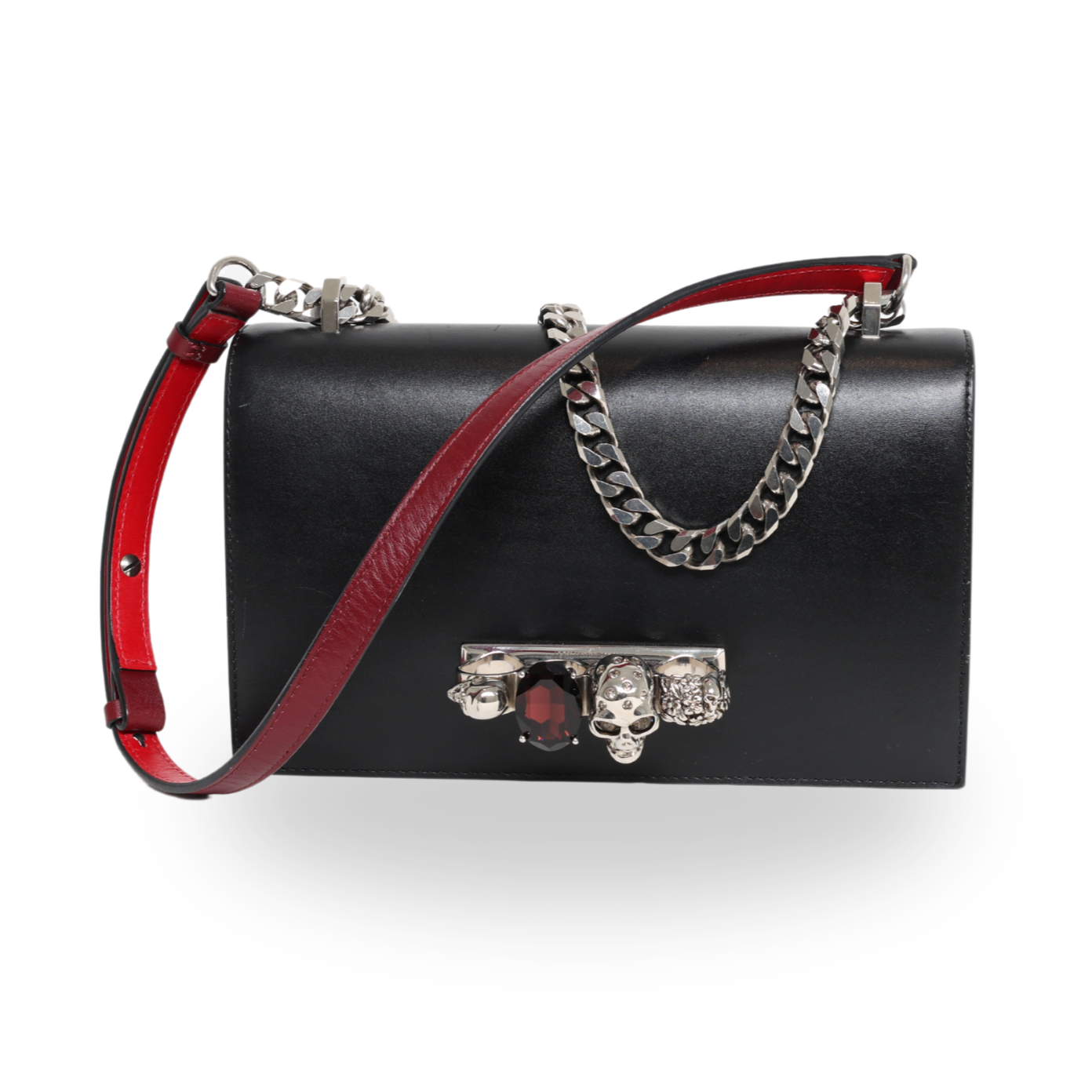 Alexander McQueen - Calfskin Knuckle Shoulder Bag Black features sleek leather, silver hardware, and a unique knuckle design.