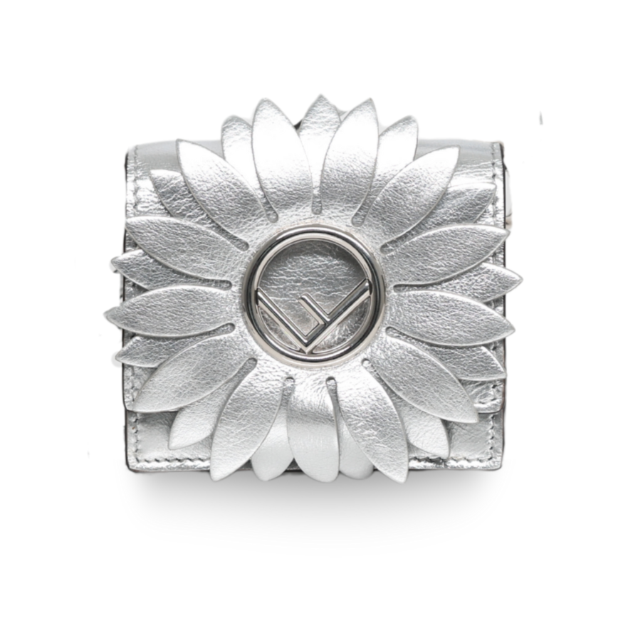 Fendi - Micro Baguette Charm in Silver Leather with Flower Appliqué (Pre-Owned)