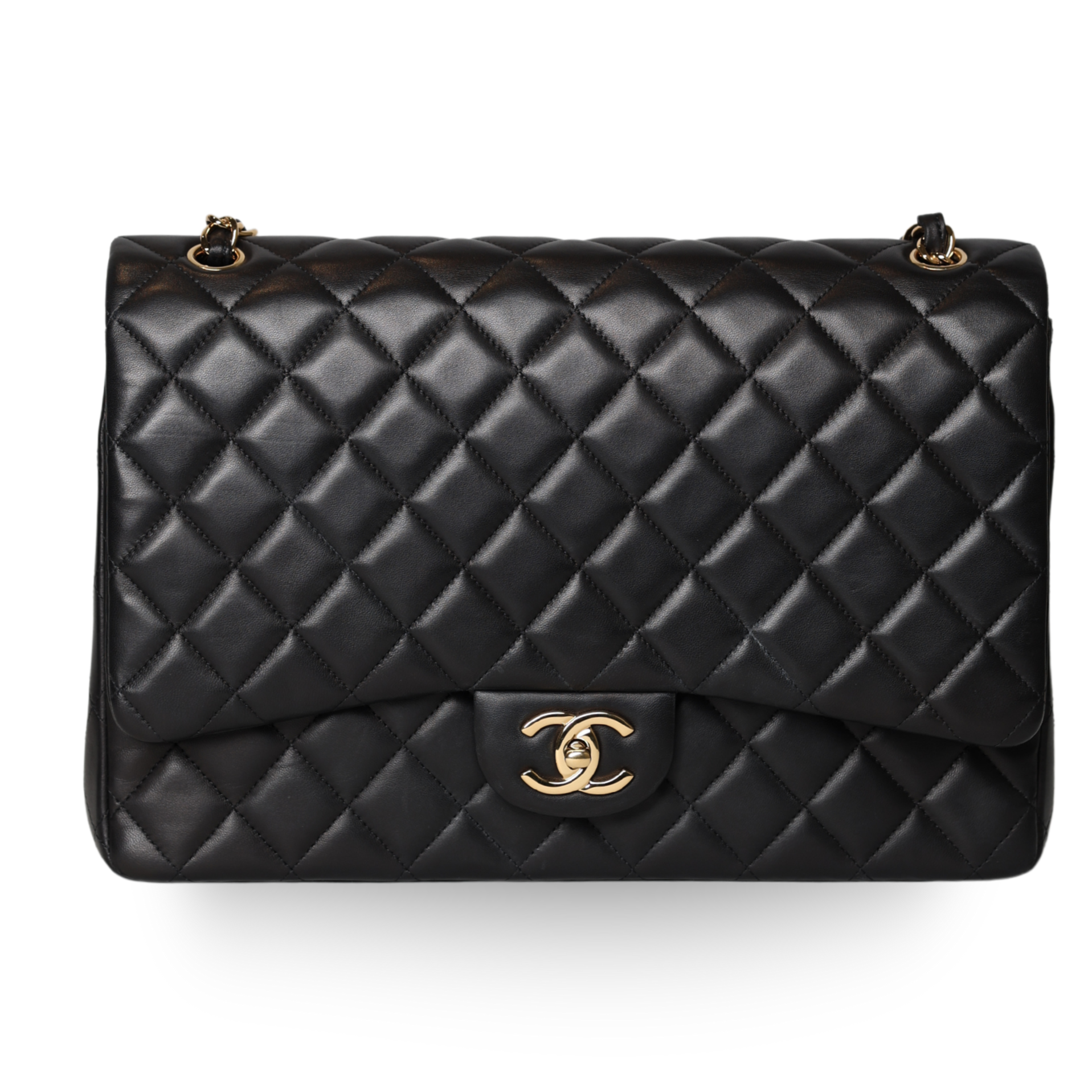 Chanel - Maxi Double Flap Bag Black Lambskin & Gold Hardware (Pre-Owned)