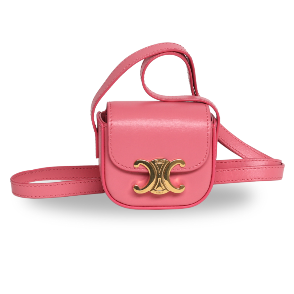 Celine - Calfskin Triomphe Airpods Case With Strap Flamingo (Pre-Owned)