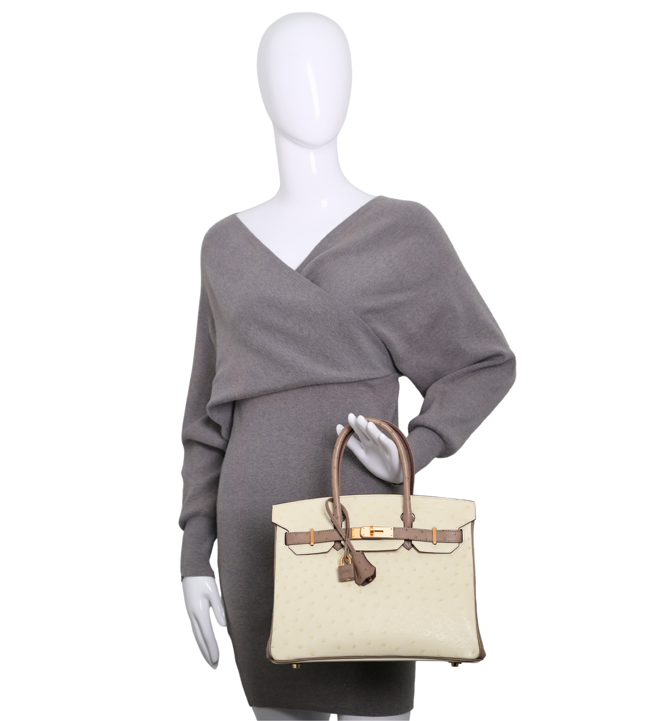 Hermes - 30cm Two Tone Beige/Brown Ostrich Birkin Gold Hardware (Brand New)