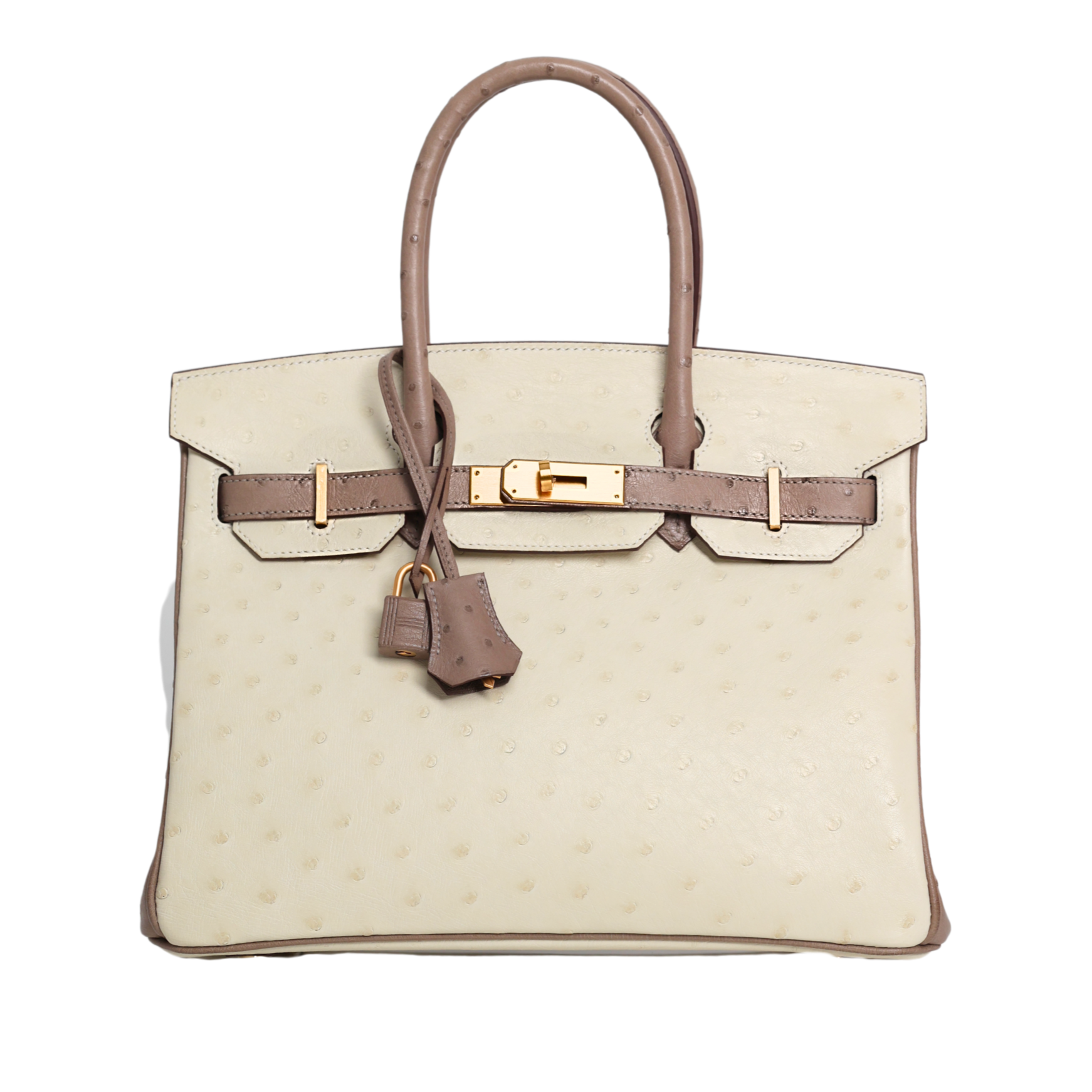 Hermes - 30cm Two Tone Beige/Brown Ostrich Birkin Gold Hardware (Brand New)
