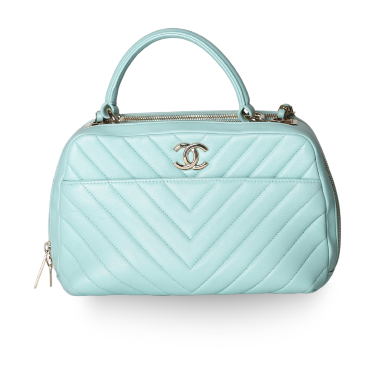 Chanel - Chevron Quilted Calfskin Bowling Vanity Bag Mint Green (Pre-Owned)