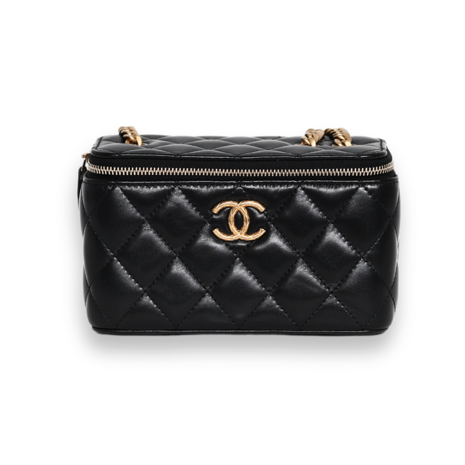 Chanel - Lambskin Enamel Pearl Quilted Small Vanity Case Chain Black (Pre-Owned)