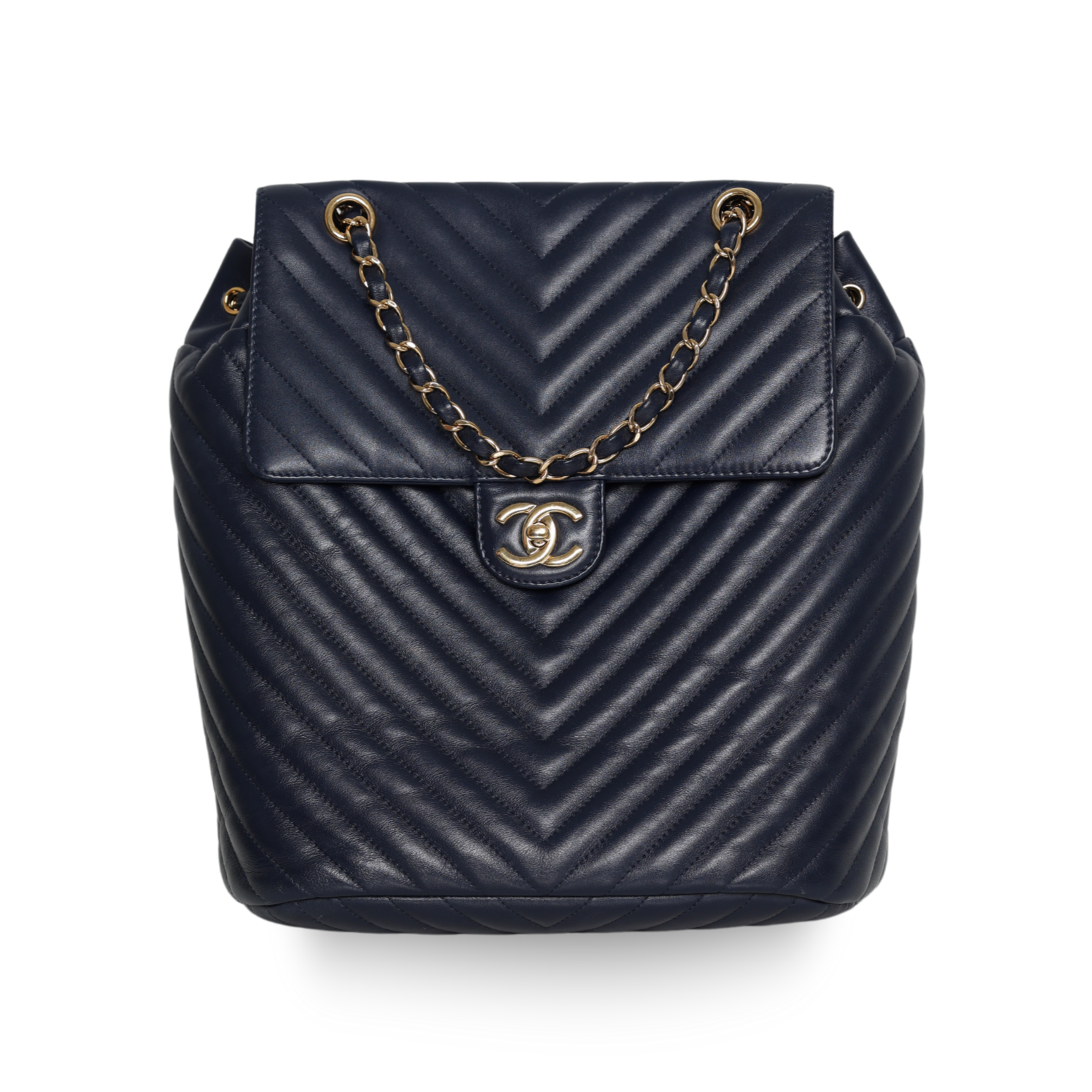 Chanel - Chevron Quilted Chain Backpack Navy Lambskin Leather (Pre-Owned)