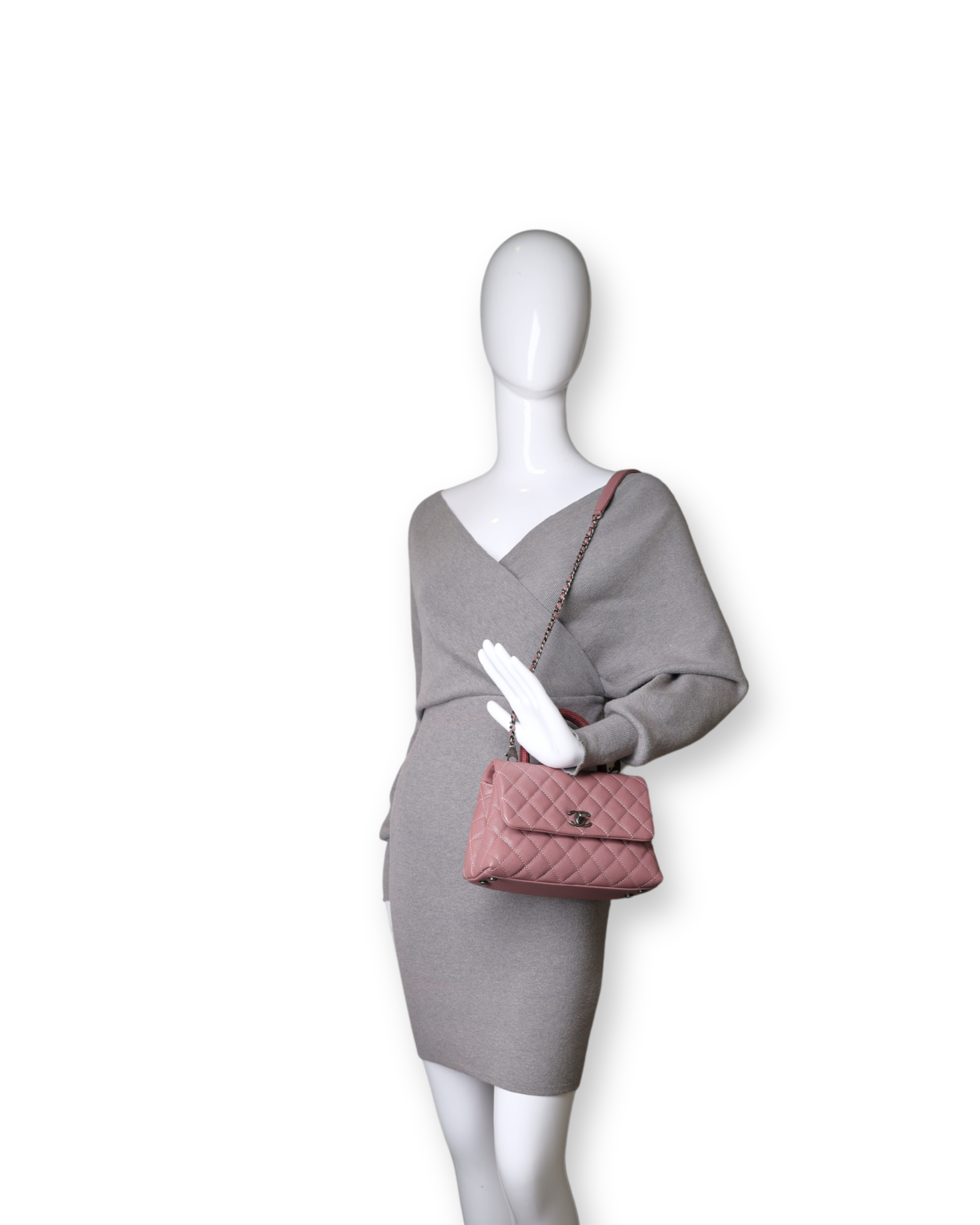 Chanel - Coco Handle Small Flap Bag Pink Caviar Leather/Lizard Top Handle  (Pre-Owned)
