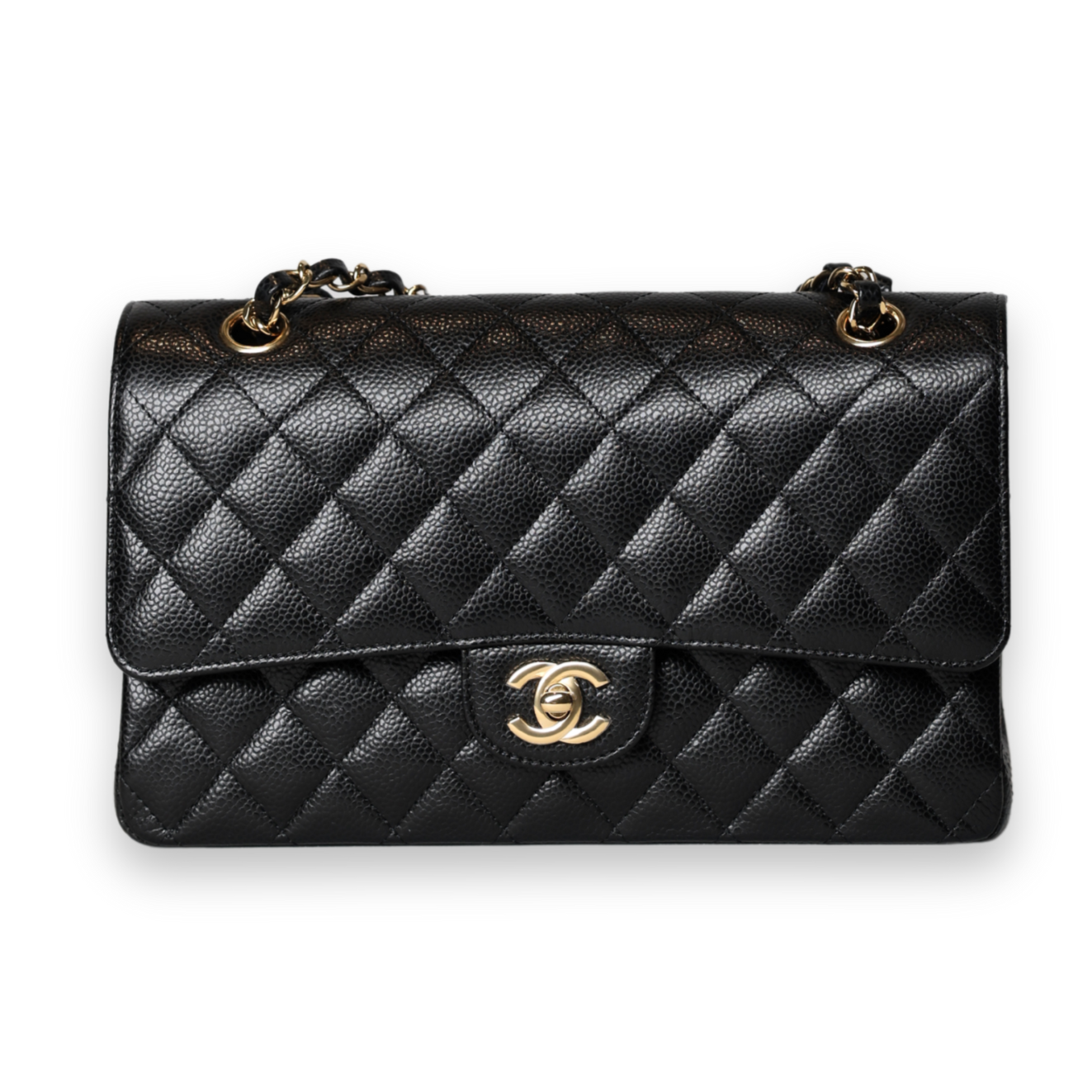 Chanel - Medium Double Flap Bag Black Caviar with Gold Hardware (Pre-Owned)