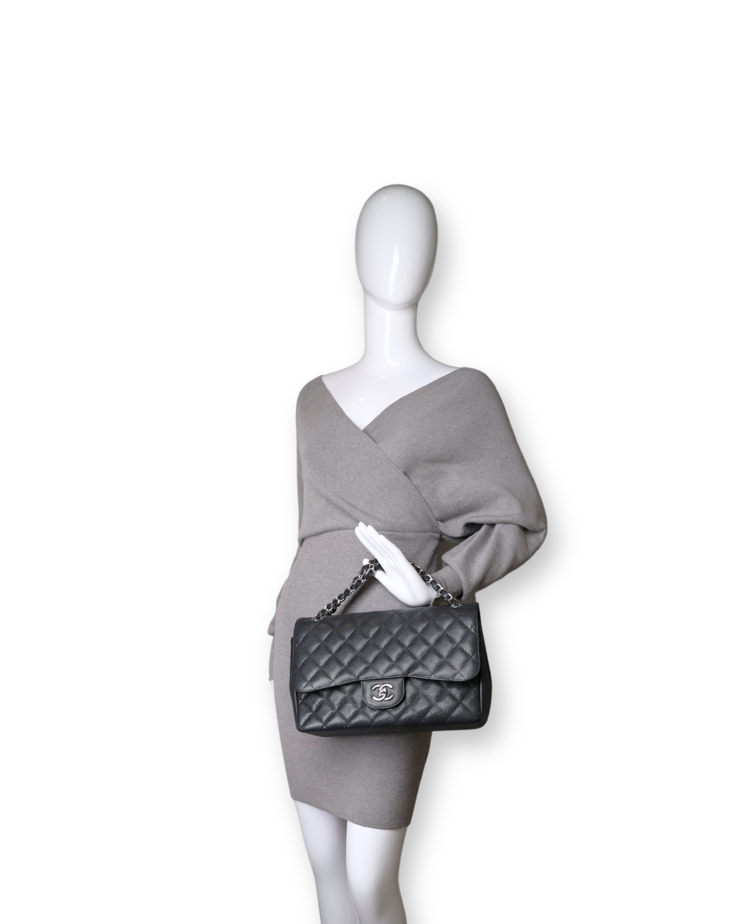 Chanel - Jumbo Caviar Double Flap Black/Silver (Pre-Owned)