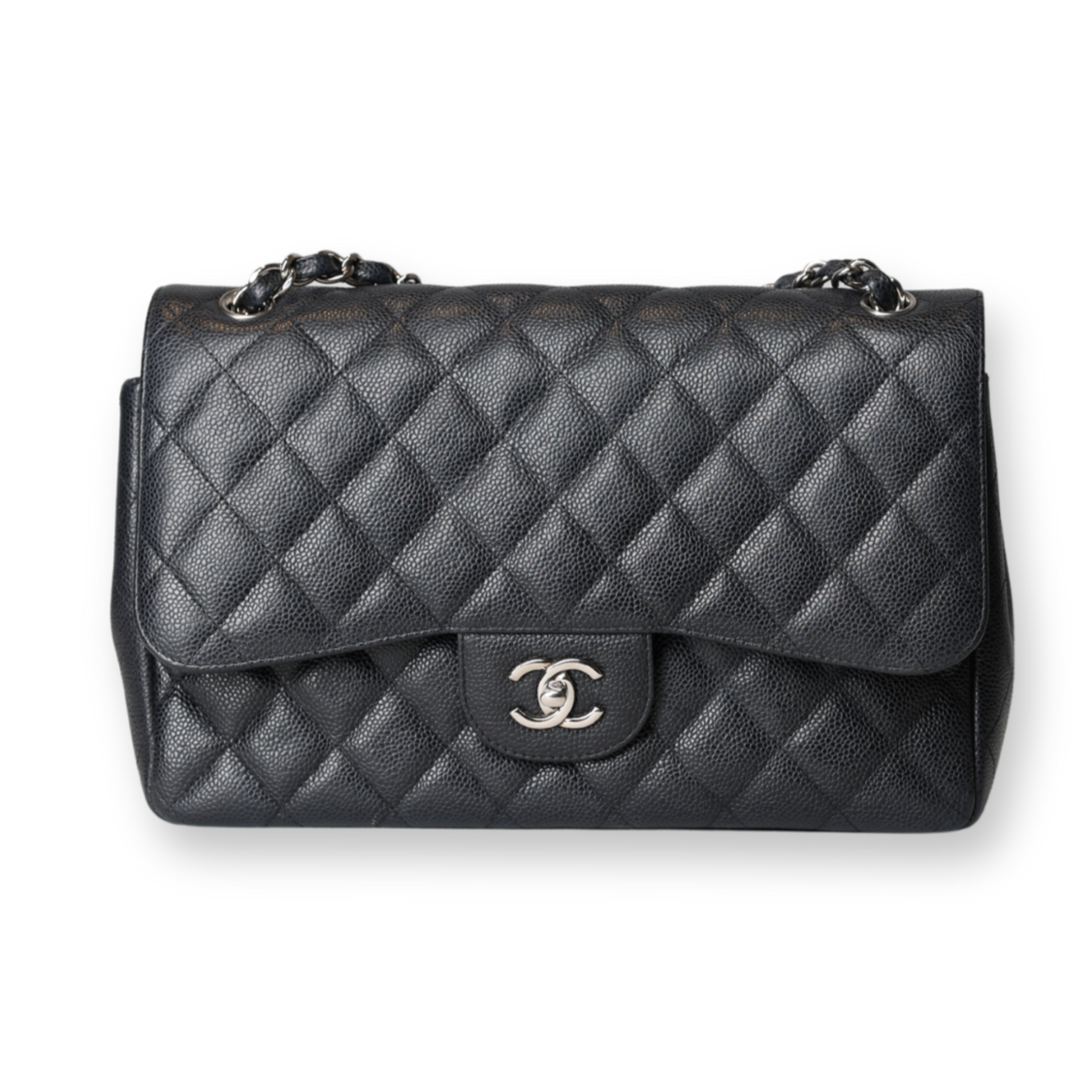 Chanel - Jumbo Caviar Double Flap Black/Silver (Pre-Owned)