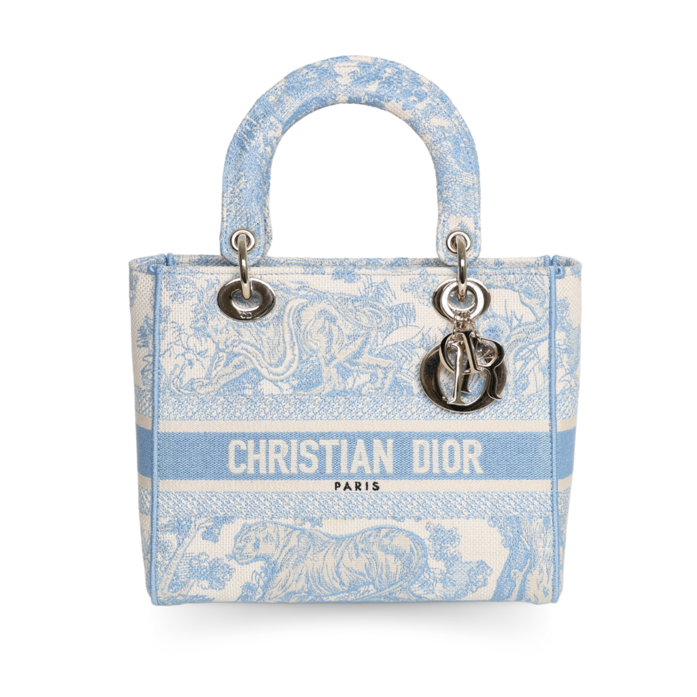 Dior - Canvas Toile De Jouy Embroidered Medium Lady D-Lite Blue (Pre-Owned)