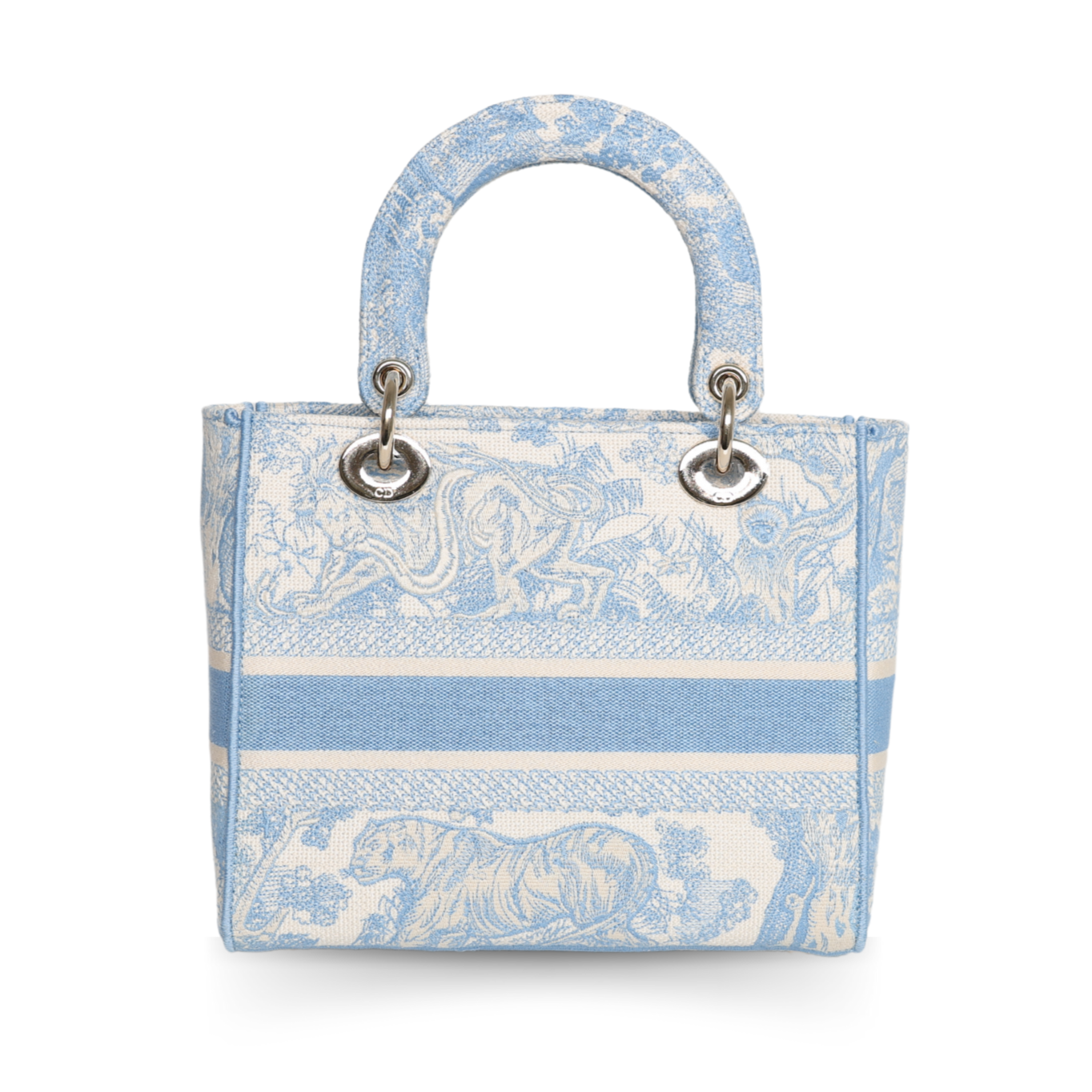 Dior - Canvas Toile De Jouy Embroidered Medium Lady D-Lite Blue (Pre-Owned)